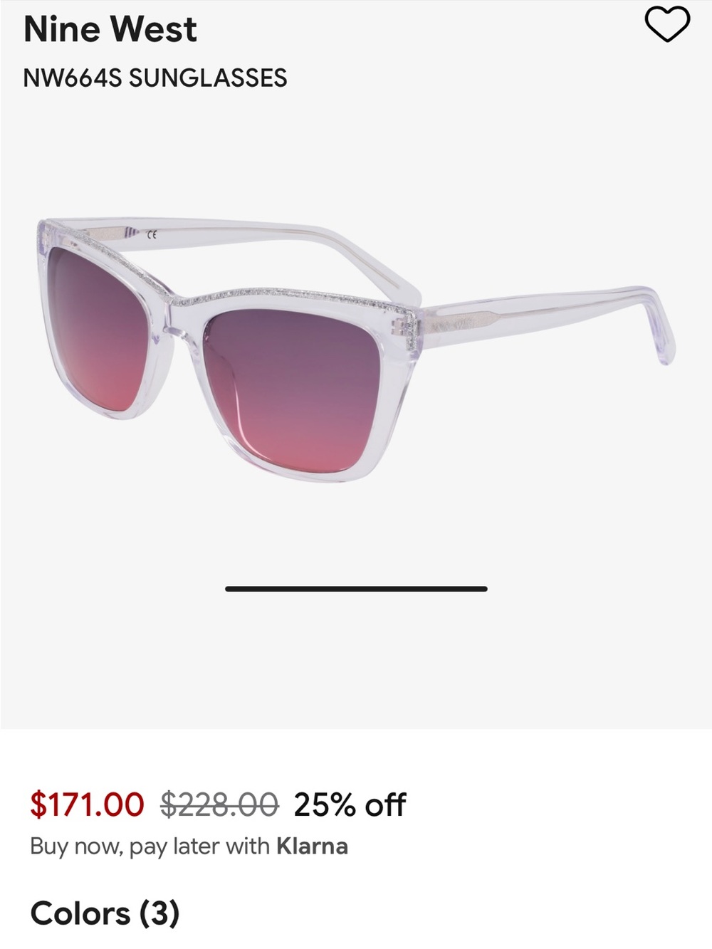 NWT Nine West NW664S Crystal Clear Sunglasses Pink Gradient w/ Case